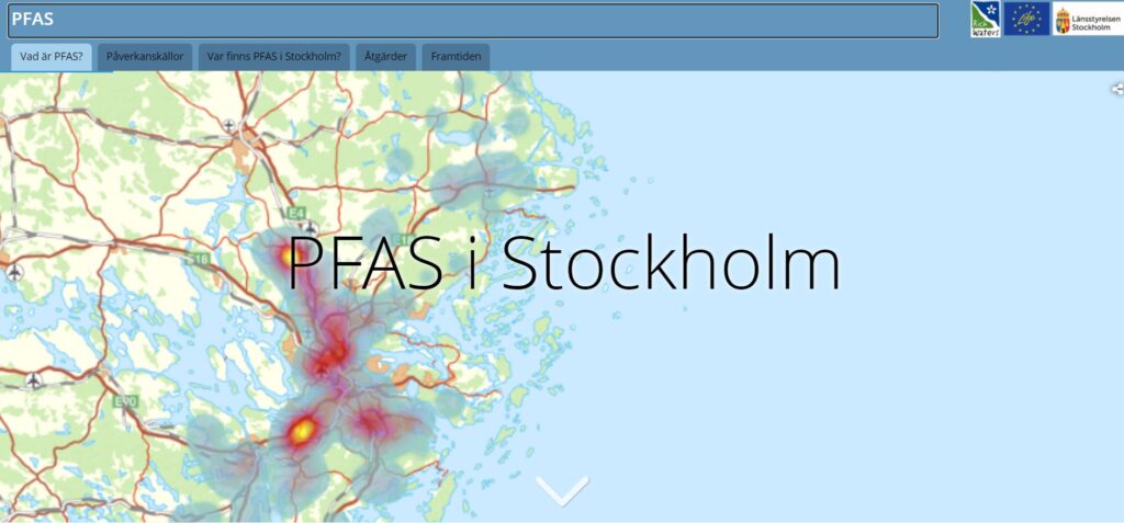 En karta över Stockholm med rubriken PFAS i Stockholm.